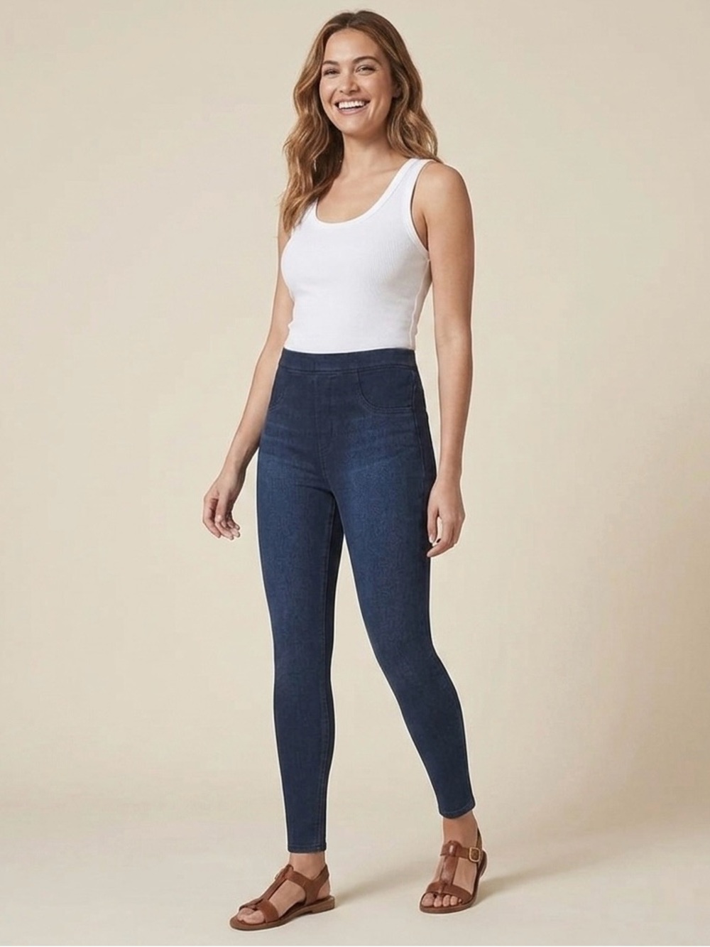 Spanx Jean-ish Ankle Jean Pull-On Skinny Leggings Pants, Dark Wash Blue, Size M